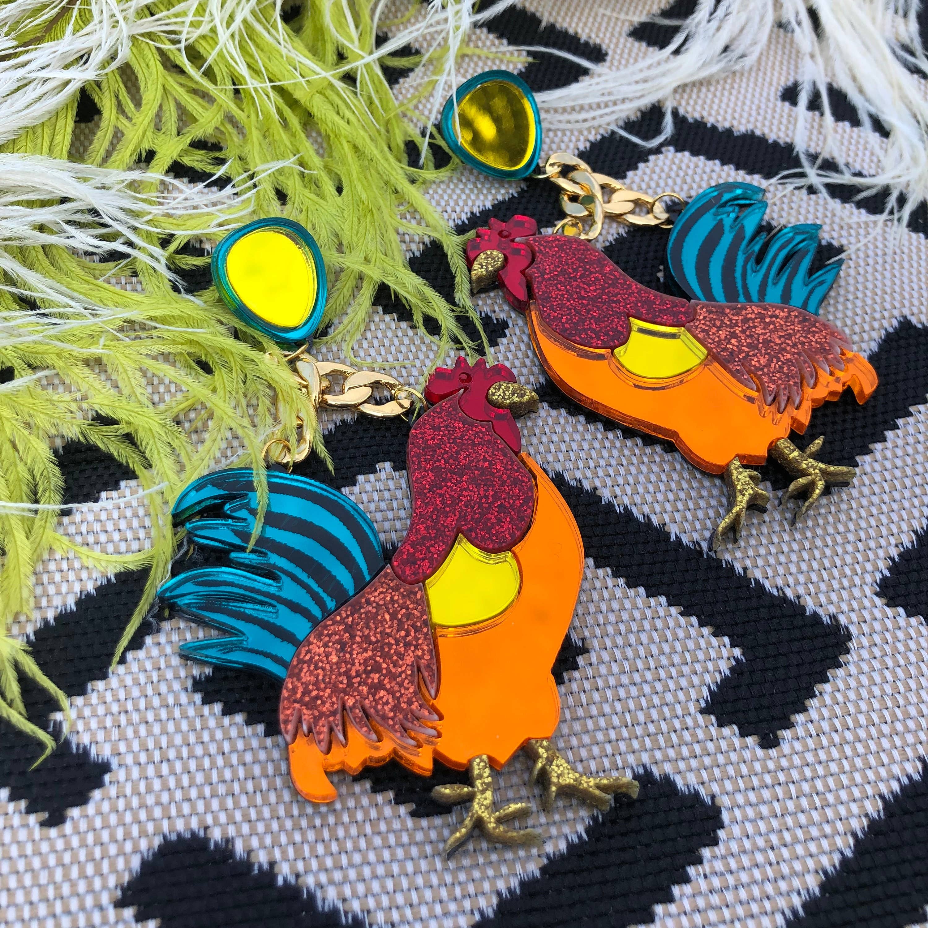 Chicken Earrings, Laser Cut Acrylic, Plastic Jewelry