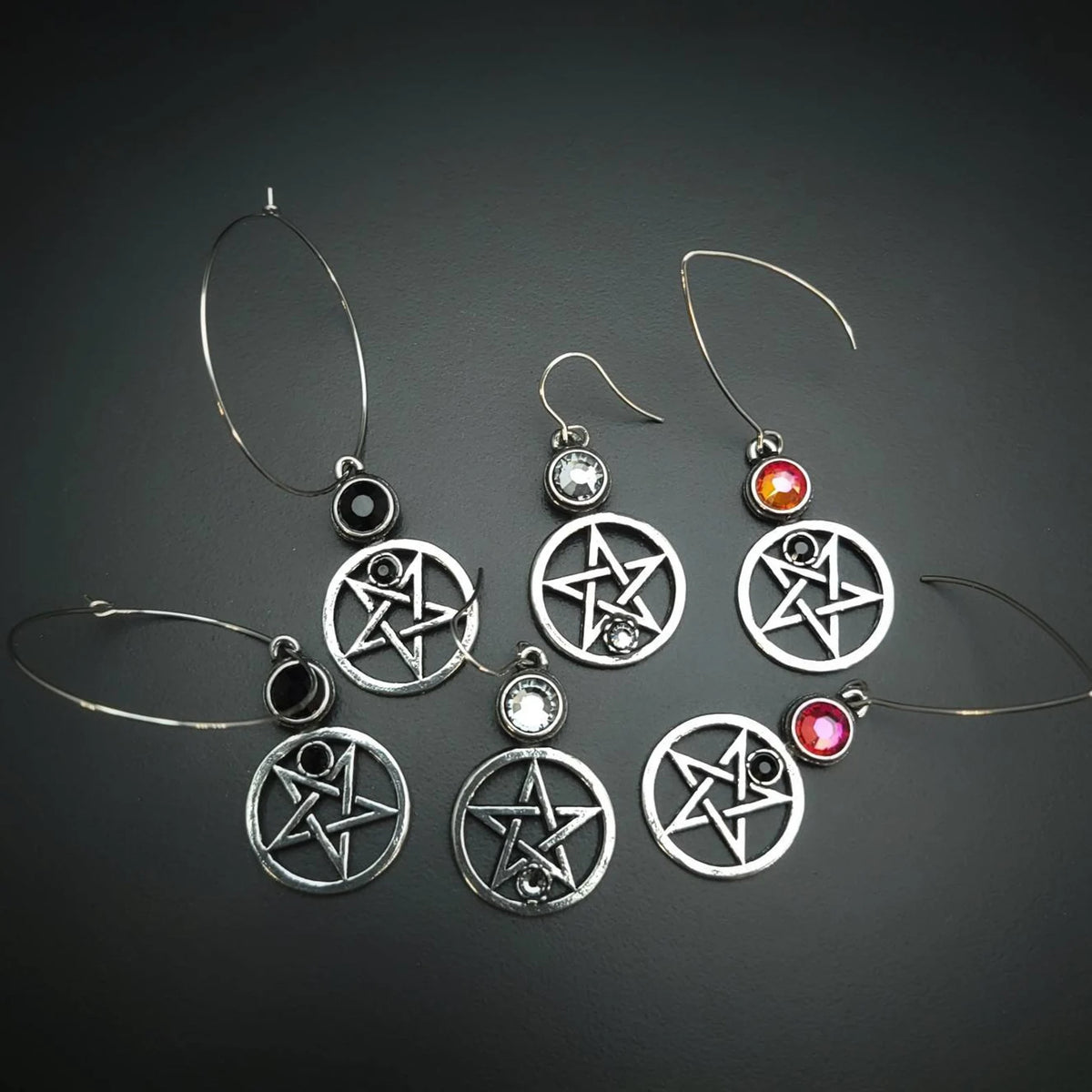Pentagram Grey Crystal Wire Earrings