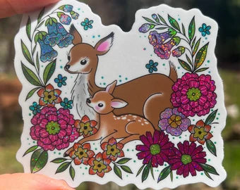 Deer and Fawn Vinyl Sticker