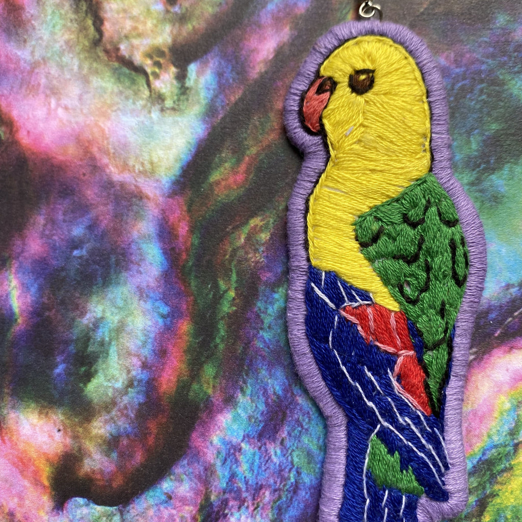 Yellow parakeet Embroidered Earrings