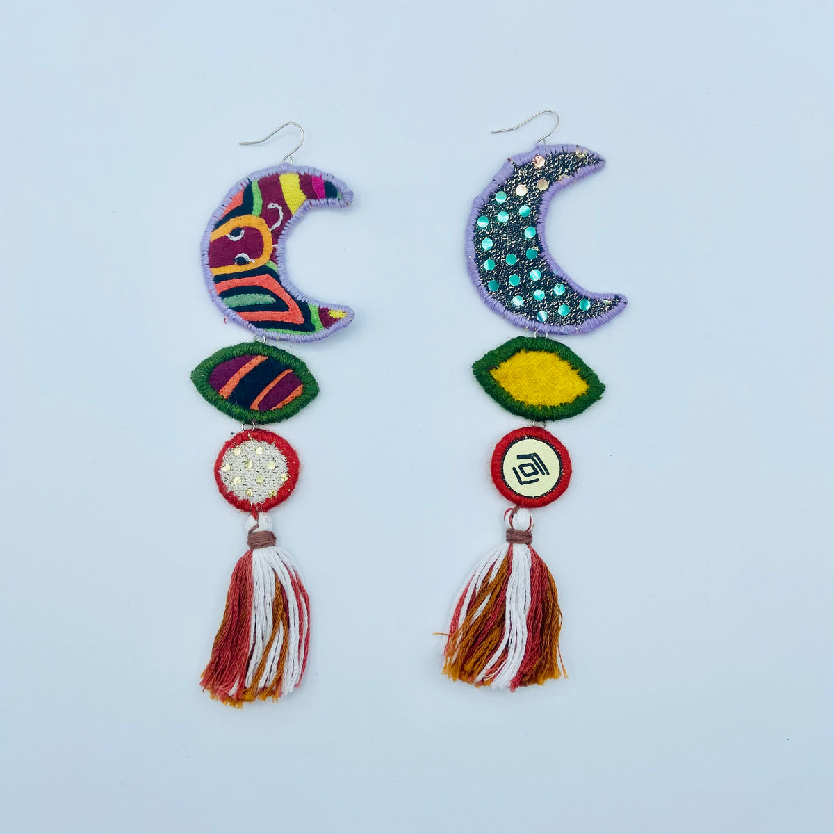 Statement Fabric Crescent Moon Earrings