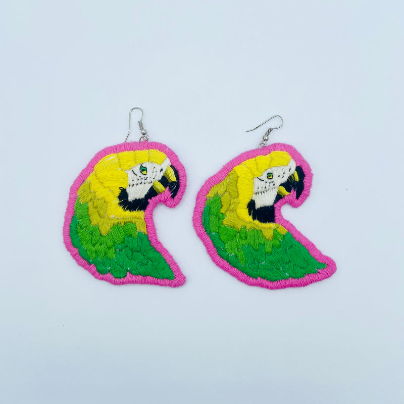 Embroidered Bird Earrings