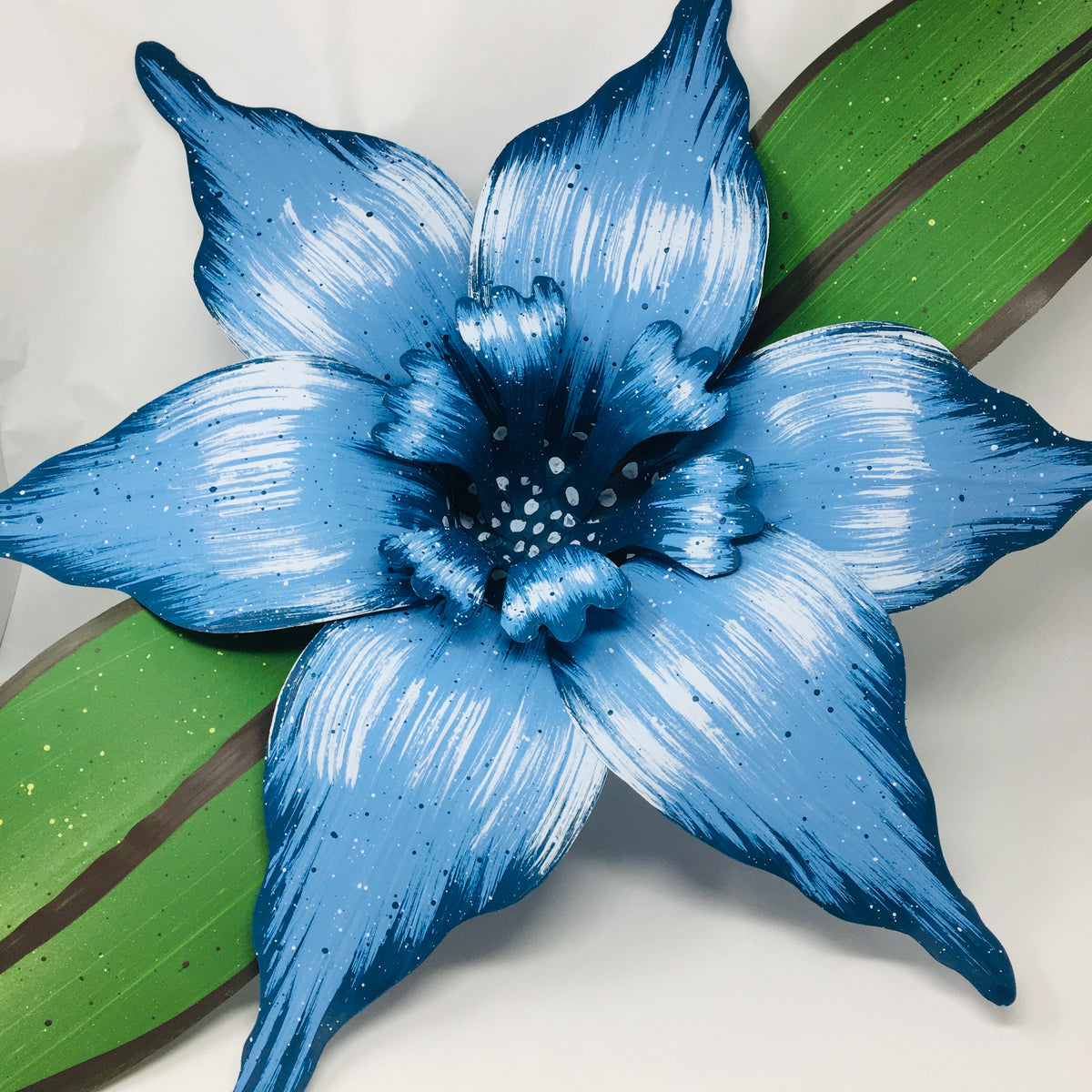 43" Medium Blue 6 Petal Carnival Float Flowers W Leaves