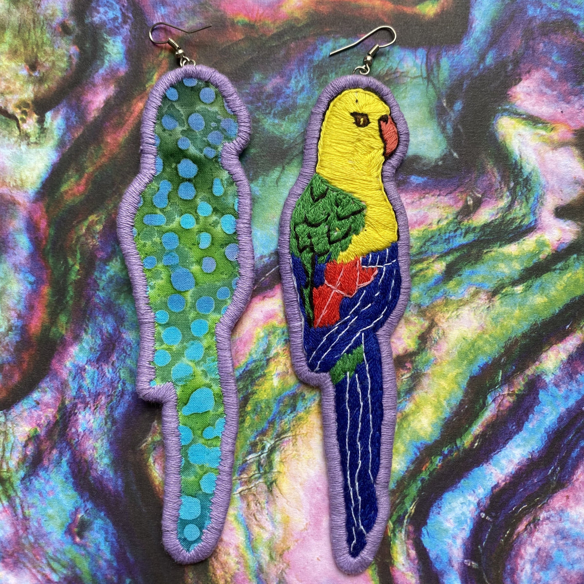 Yellow parakeet Embroidered Earrings