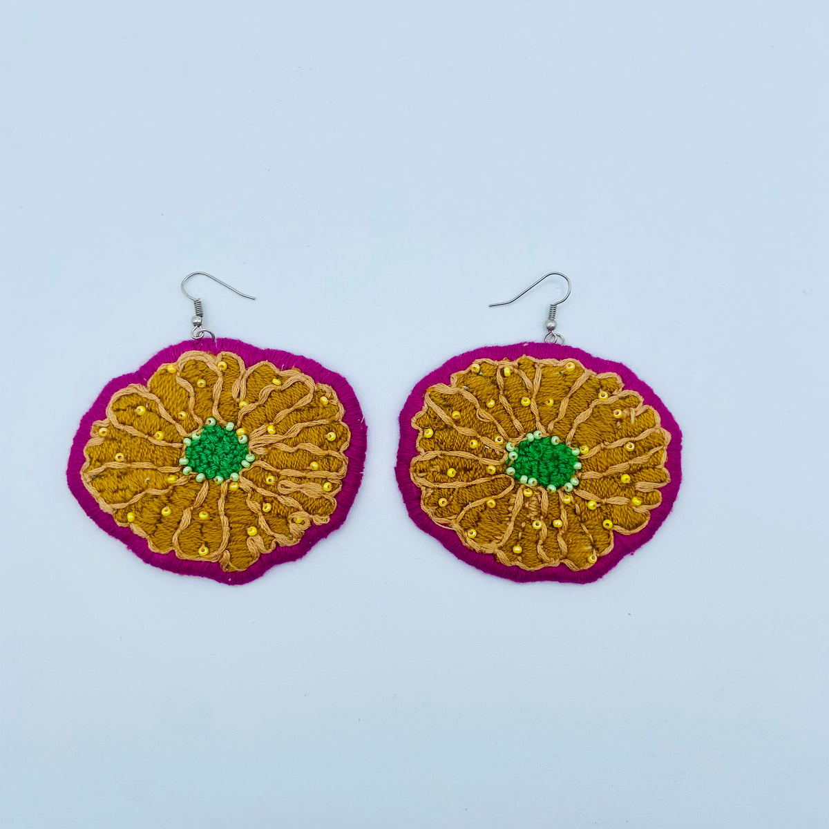 Embroidered Flower Earrings