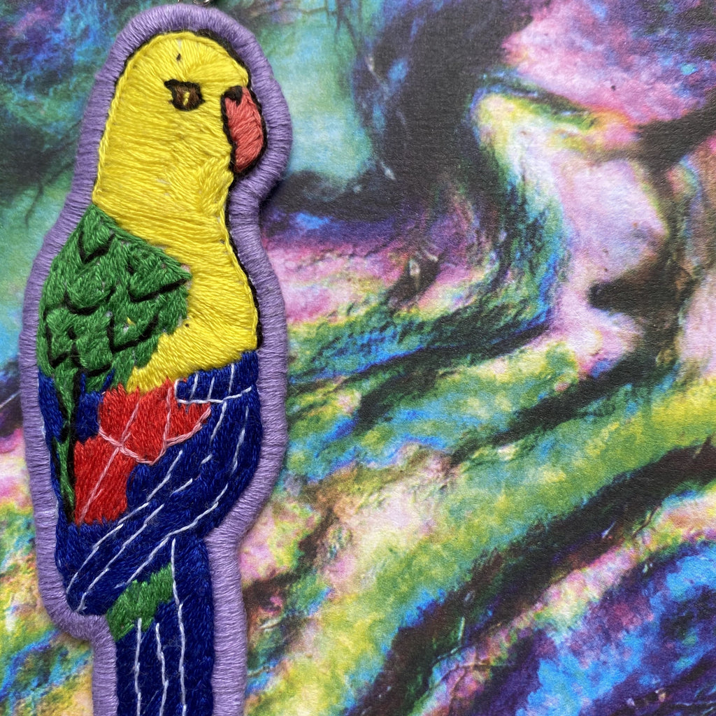 Yellow parakeet Embroidered Earrings