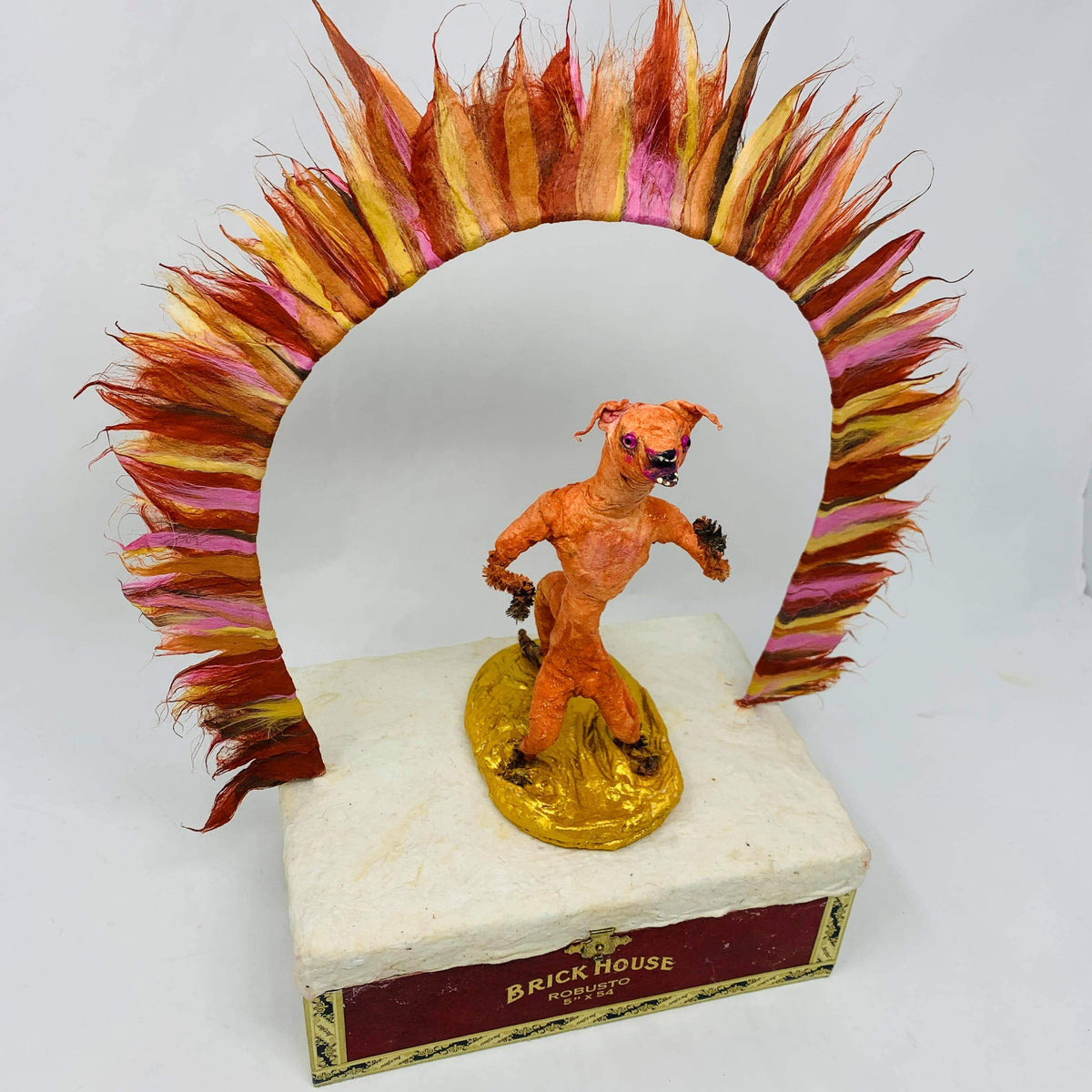 Orange Fox with Cigar Box Display 2 Pieces